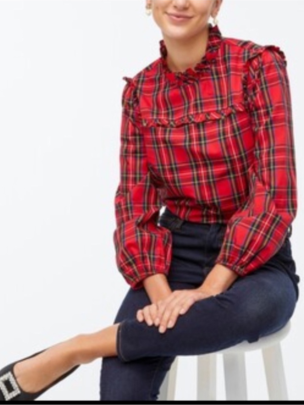 NWOT J.Crew Tartan Poplin Ruffle Top